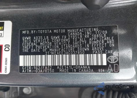 2010 Toyota Matrix S z USA, uszkodzony, nr VIN 2T1KE4EE3AC037850